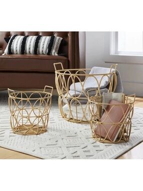 Woven Poly Rattan Decorative Storage Basket - Set of 3 Boho